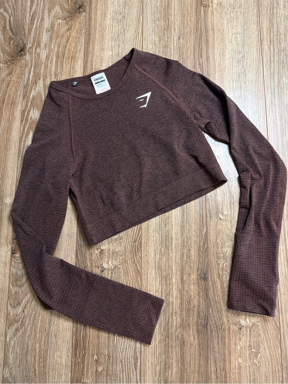 Gymshark Women's Burgundy Seamless Cropped Long Sleeve Top